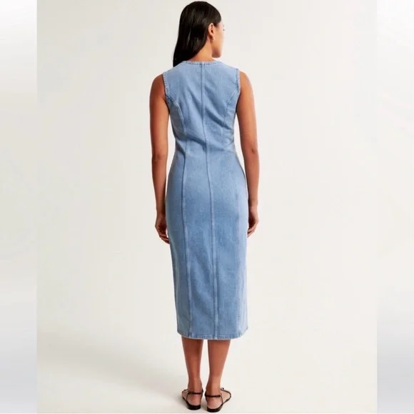 Abercrombie & Fitch Mara Denim Dress V-Neck Tall - Picture 4 of 11